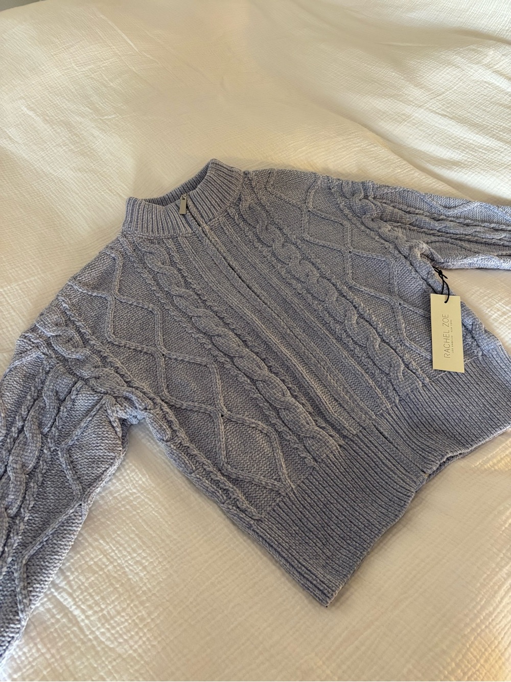 Rachel Zoe Periwinkle Blue Chenille Cable Knit Full-Zip Sweater